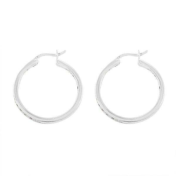 Diamond 0.25 Ctw Hoop Earrings In Rhodium Over Sterling Silver