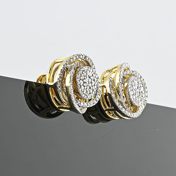 Diamond 0.65 Ctw Stud Earrings In 14K Yellow Gold Over Sterling Silver