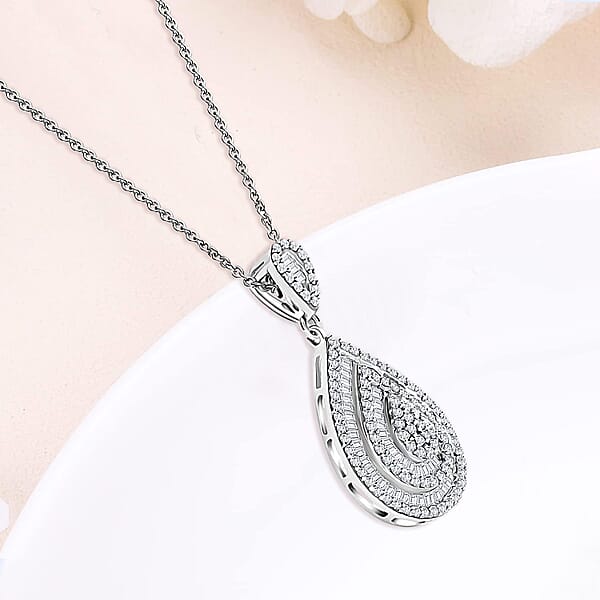 Diamond 1.00 Ctw Pendant Necklace In Platinum Over Sterling Silver 18 Inches