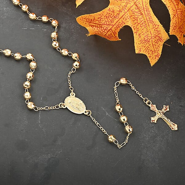 Diamond-Cut Beaded Necklace 21 Inches In Goldtone