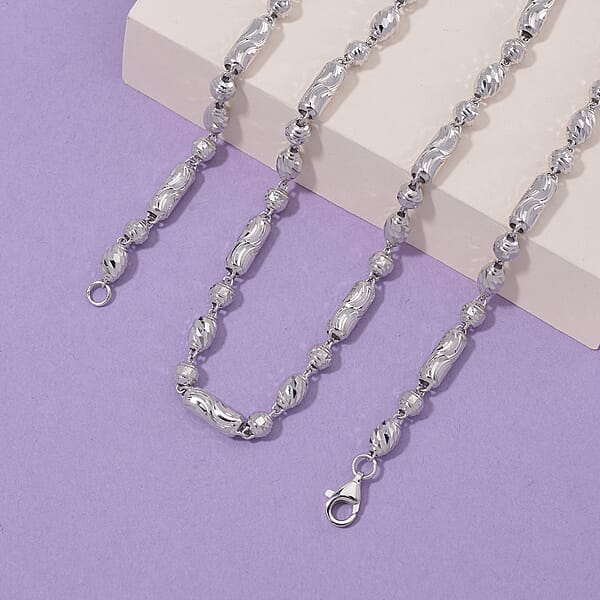 Diamond-cut Fancy Beaded Chain Necklace In 950 Platinum 24 Inches 26.11 Grams