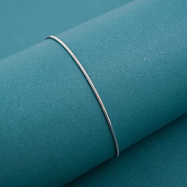 Diamond-cut Snake Chain Anklet In Rhodium Over Sterling Silver (10 In) 2.25 Grams