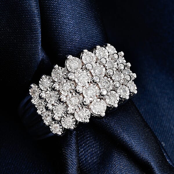 Diamond G SI 0.46 Ctw Ring In Rhodium Over Sterling Silver
