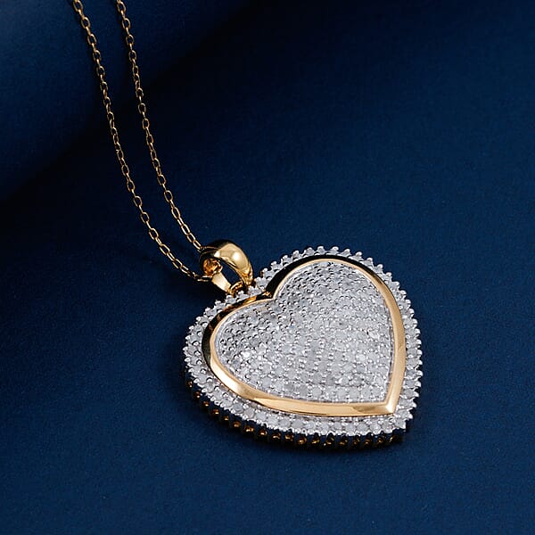 Diamond Heart Pendant Necklace In 14K YG Over Sterling Silver 2.00 Ctw (18 Inches)