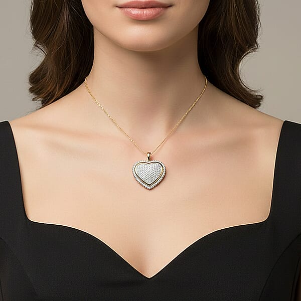 Diamond Heart Pendant Necklace In 14K YG Over Sterling Silver 2.00 Ctw (18 Inches)