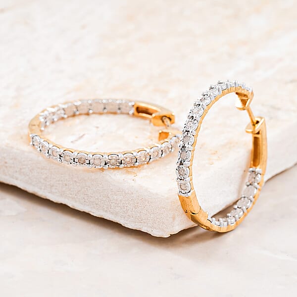 Diamond Hoop Earrings In 14K YG Over Sterling Silver 0.25 Ctw