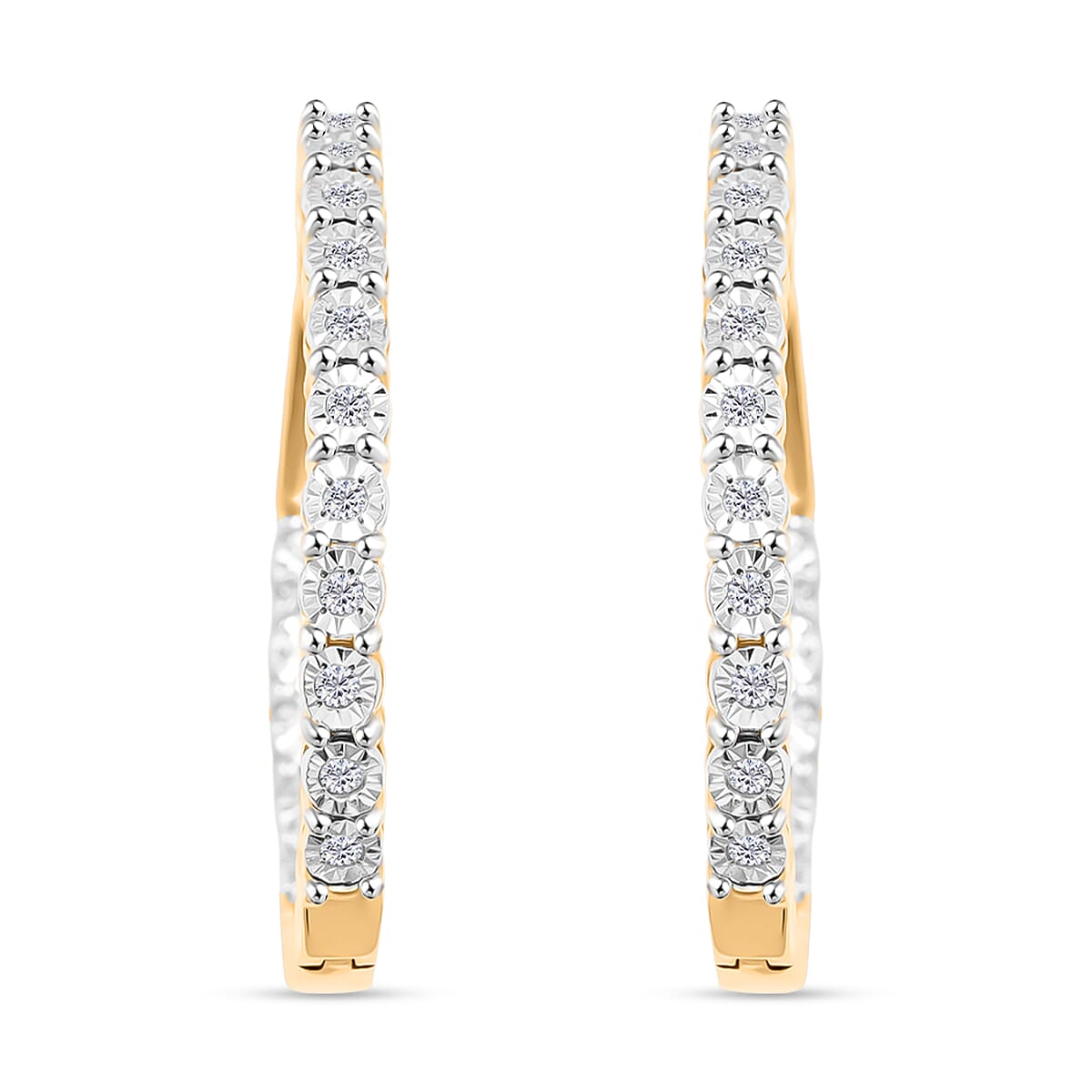Diamond Hoop Earrings in 14K YG Over Sterling Silver 0.25 ctw