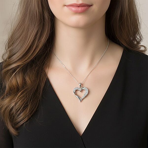 Diamond I2-I3 0.20 Ctw Radiant Heart Pendant Necklace In Rhodium Over Sterling Silver 18 Inches