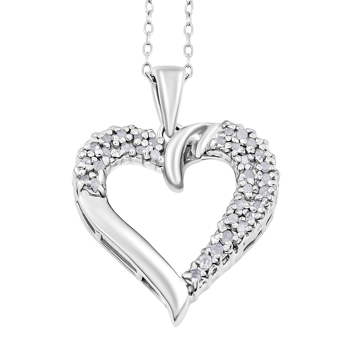 Diamond I2-I3 0.20 ctw Radiant Heart Pendant Necklace in Rhodium Over Sterling Silver 18 Inches