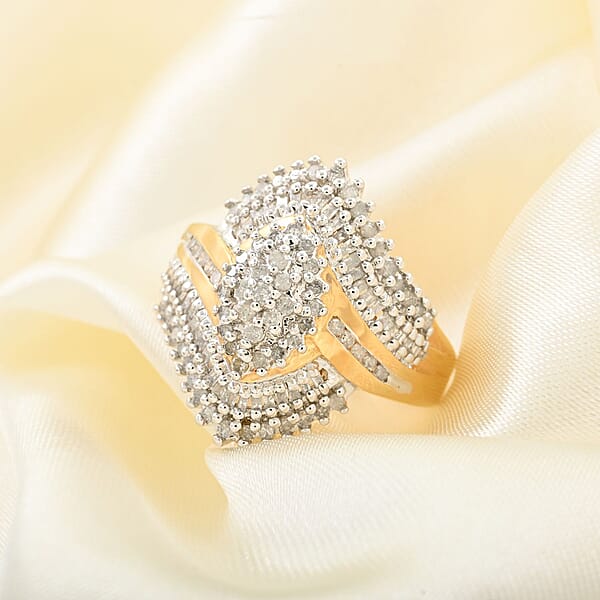 Diamond Ring In 14K YG And Platinum Over Sterling Silver 0.75 Ctw