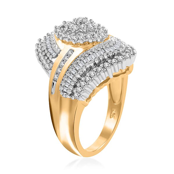 Diamond Ring In 14K YG And Platinum Over Sterling Silver 0.75 Ctw