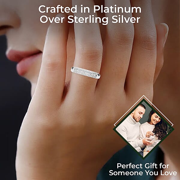 Diamond Ring Platinum Over Sterling Silver Ring Three Row Half Eternity Band Diamond Jewelry Gifts For Her 0.25 Ctw