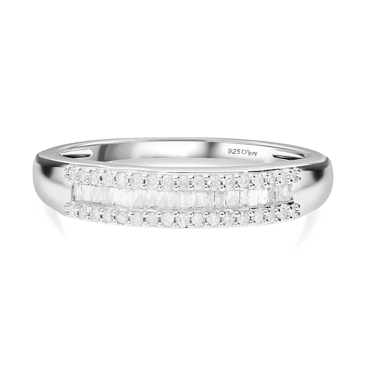 Diamond Ring Platinum Over Sterling Silver Ring Three Row Half Eternity Band Diamond Jewelry Gifts For Her 0.25 ctw
