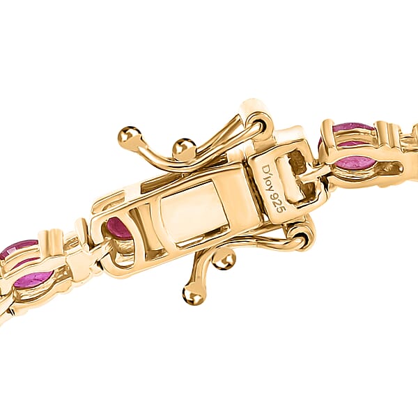 DJoy Premium Montepuez Ruby Moissanite 7.25 Ctw Blaze Flower Vines Bracelet In 18K Vermeil Yellow Gold Over Sterling Silver (7.25 In)