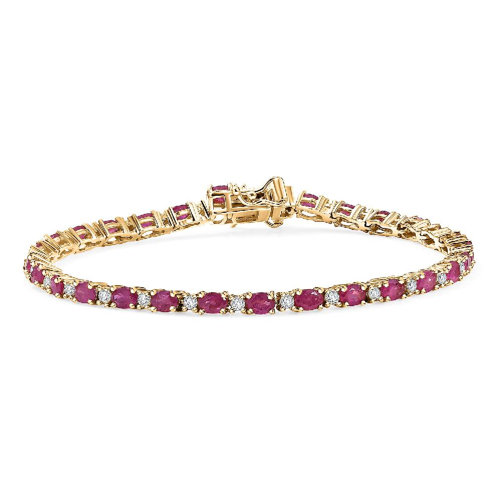 DJoy Premium Montepuez Ruby Moissanite 7.25 ctw Blaze Flower Vines Bracelet in 18K Vermeil Yellow Gold Over Sterling Silver (7.25 In)