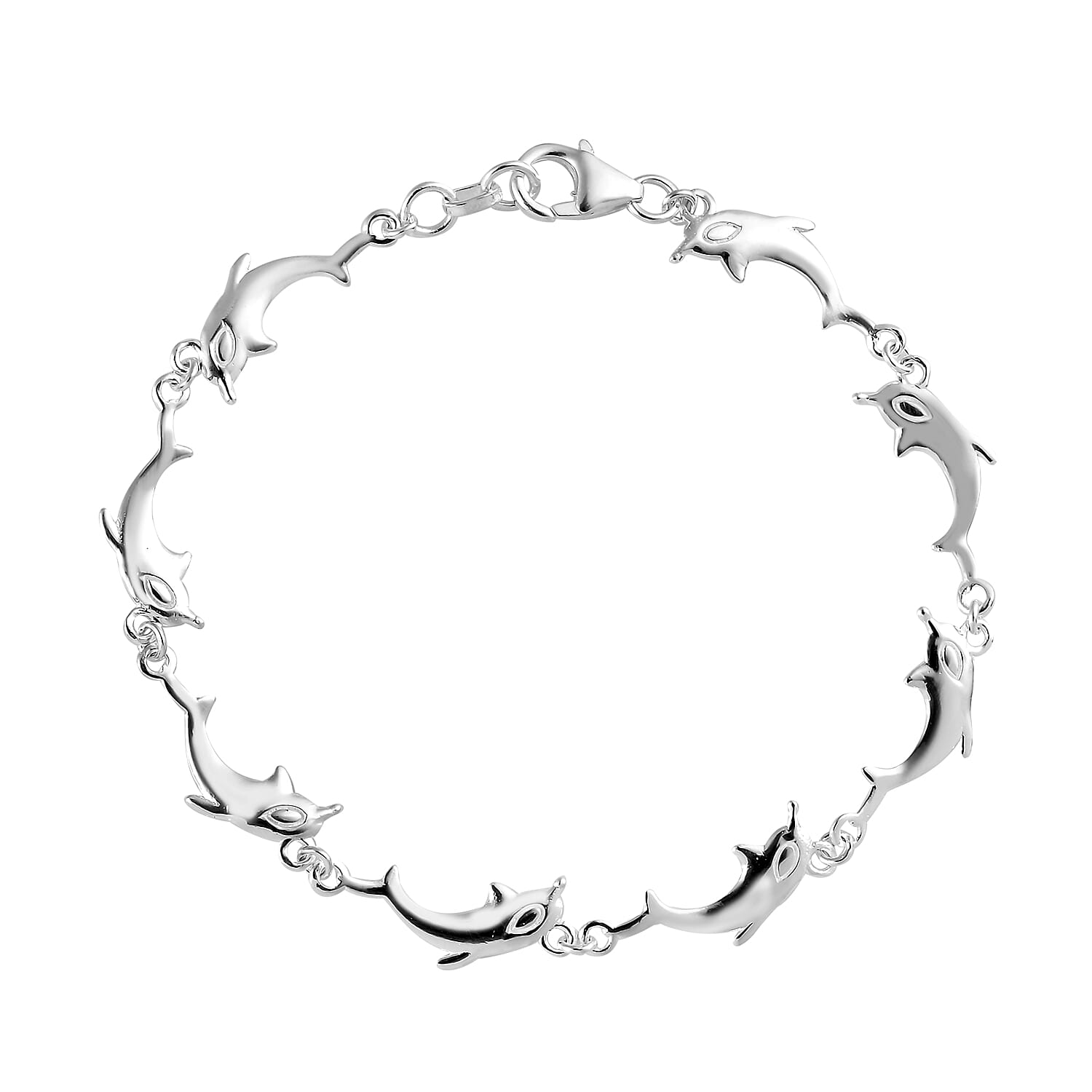 Dolphin Link Charm Bracelet For Women in Sterling Silver Ocean Jewelry Beach Gifts Size 7.25 Inches (7.25 In)