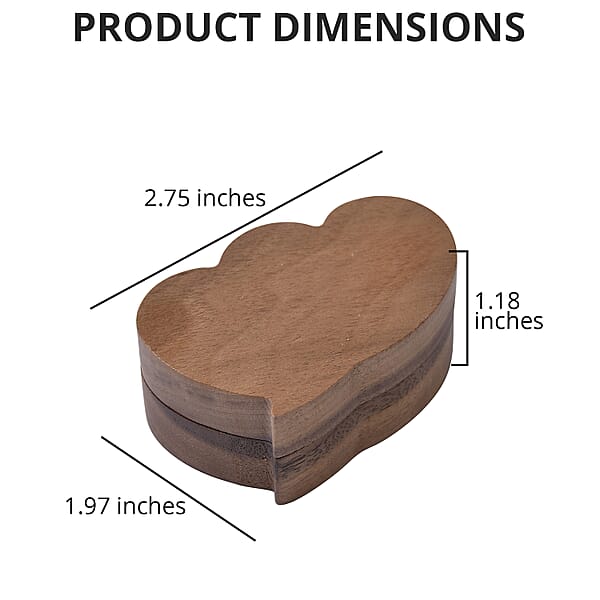 Double Heart Shape Walnut Jewelry Ring Box - Brown