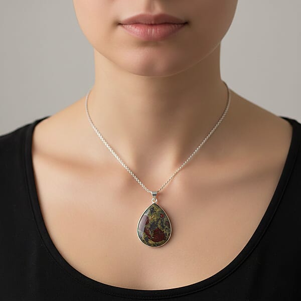 Dragon Blood Jasper 60.00 Ctw Pendant In Silvertone With Stainless Steel Necklace 20 Inches