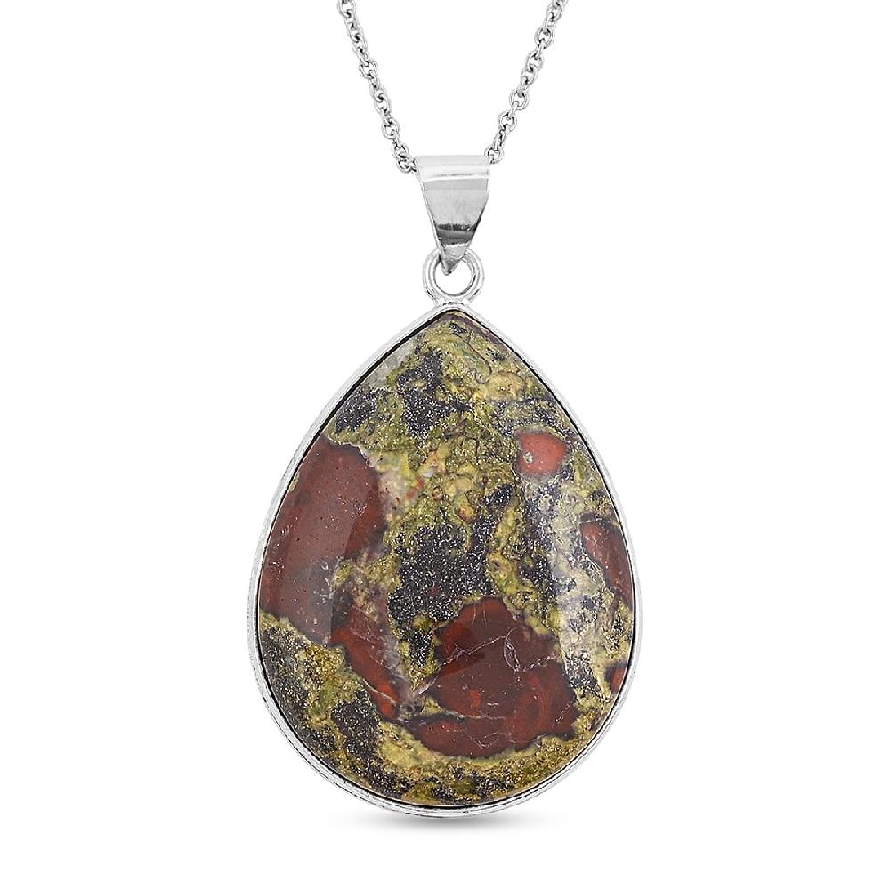 Dragon Blood Jasper 60.00 ctw Pendant in Silvertone with Stainless Steel Necklace 20 Inches