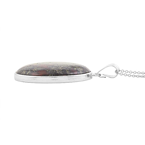 Dragon Blood Jasper Inlay Frame Pendant Necklace (20 Inches) In Stainless Steel 62.00 Ctw