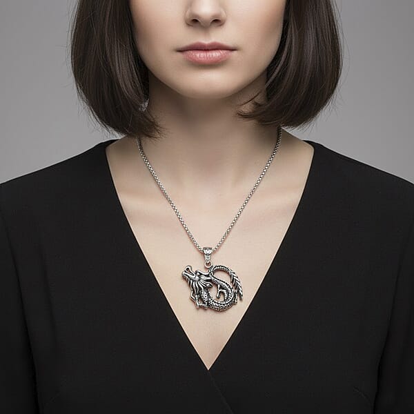Dragon Pendant Necklace In Stainless Steel 23.5 Inches