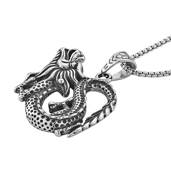 Dragon Pendant Necklace In Stainless Steel 23.5 Inches
