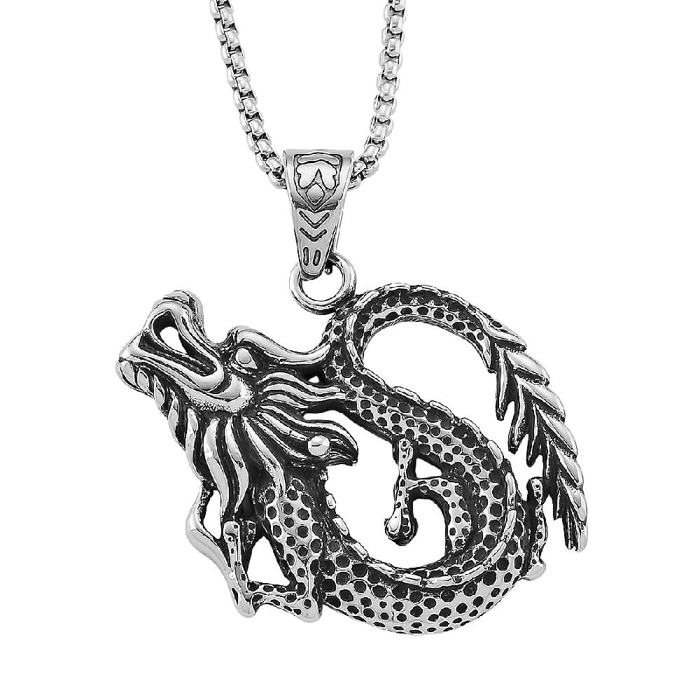 Dragon Pendant Necklace in Stainless Steel 23.5 Inches