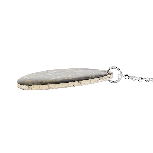 Drop Abalone Shell 16-18 Inches Pendant In Silvertone With Stainless Steel Necklace
