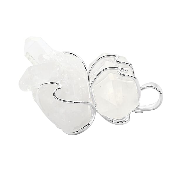 Druzy Crystal And Crystal Pendant Without Chain In Silvertone