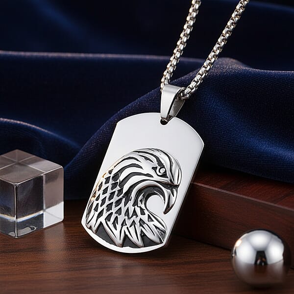 Eagle Pendant Necklace In Black Oxidized And Stainless Steel (20-22 Inches)