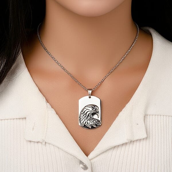 Eagle Pendant Necklace In Black Oxidized And Stainless Steel (20-22 Inches)