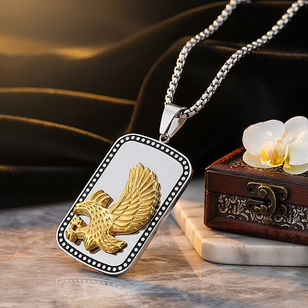 Eagle Pendant Necklace In ION Plated YG Black Oxidized And Stainless Steel (20-22 Inches)