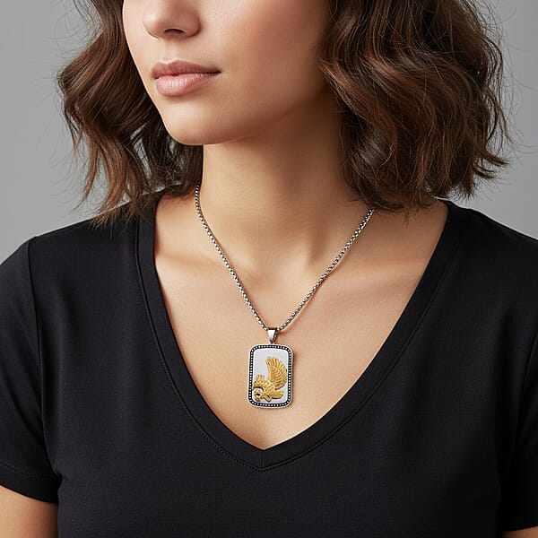 Eagle Pendant Necklace In ION Plated YG Black Oxidized And Stainless Steel (20-22 Inches)