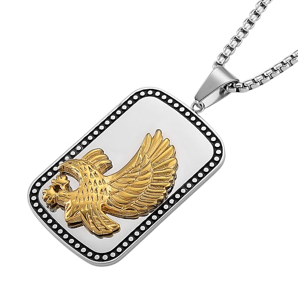 Eagle Pendant Necklace In ION Plated YG Black Oxidized And Stainless Steel (20-22 Inches)