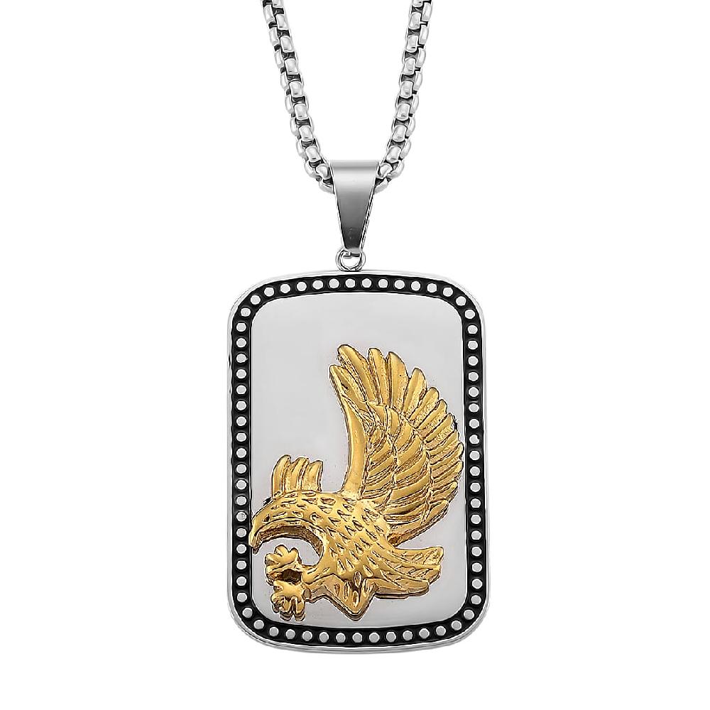 Eagle Pendant Necklace in ION Plated YG Black Oxidized and Stainless Steel (20-22 Inches)