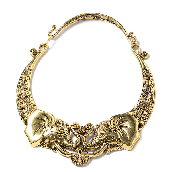 Elephant Earrings And Necklace Set In Goldtone 16 Inches Chunky Statement Jewelry For Women