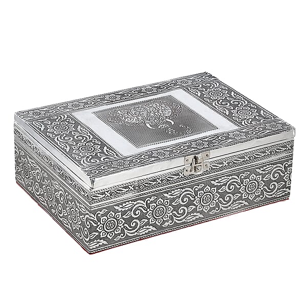 Elephant Embossed Aluminium Oxidized Set Of 4 Nesting Storage Box