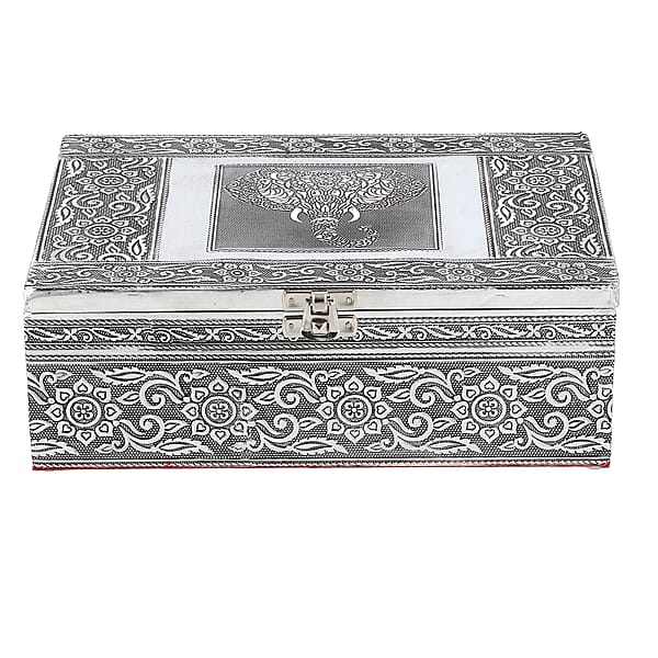 Elephant Embossed Aluminium Oxidized Set Of 4 Nesting Storage Box
