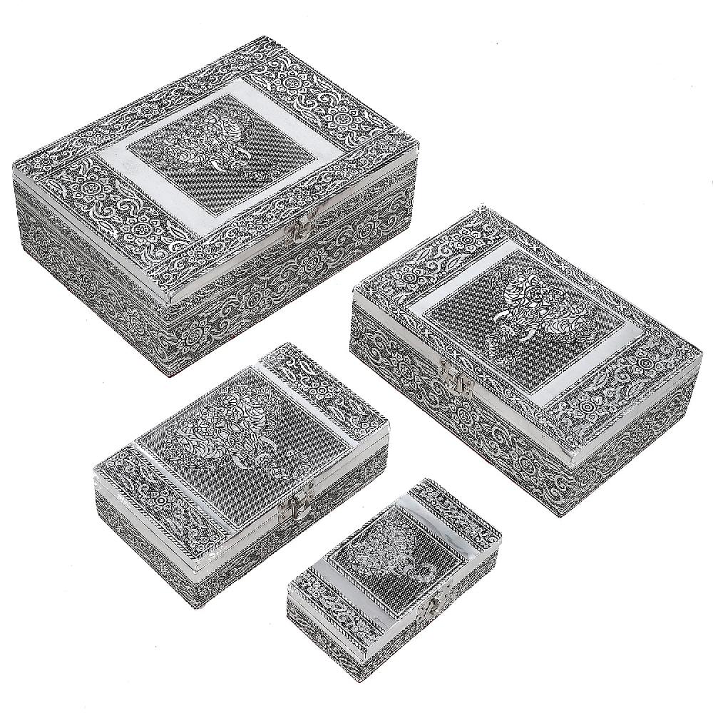 Elephant Embossed Aluminium Oxidized Set of 4 Nesting Storage Box