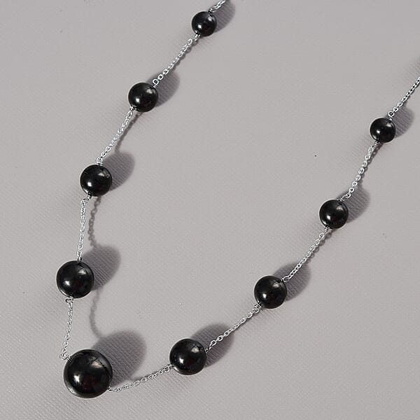 Elite Shungite 35.00 Ctw Necklace In Rhodium Over Sterling Silver 20 Inches