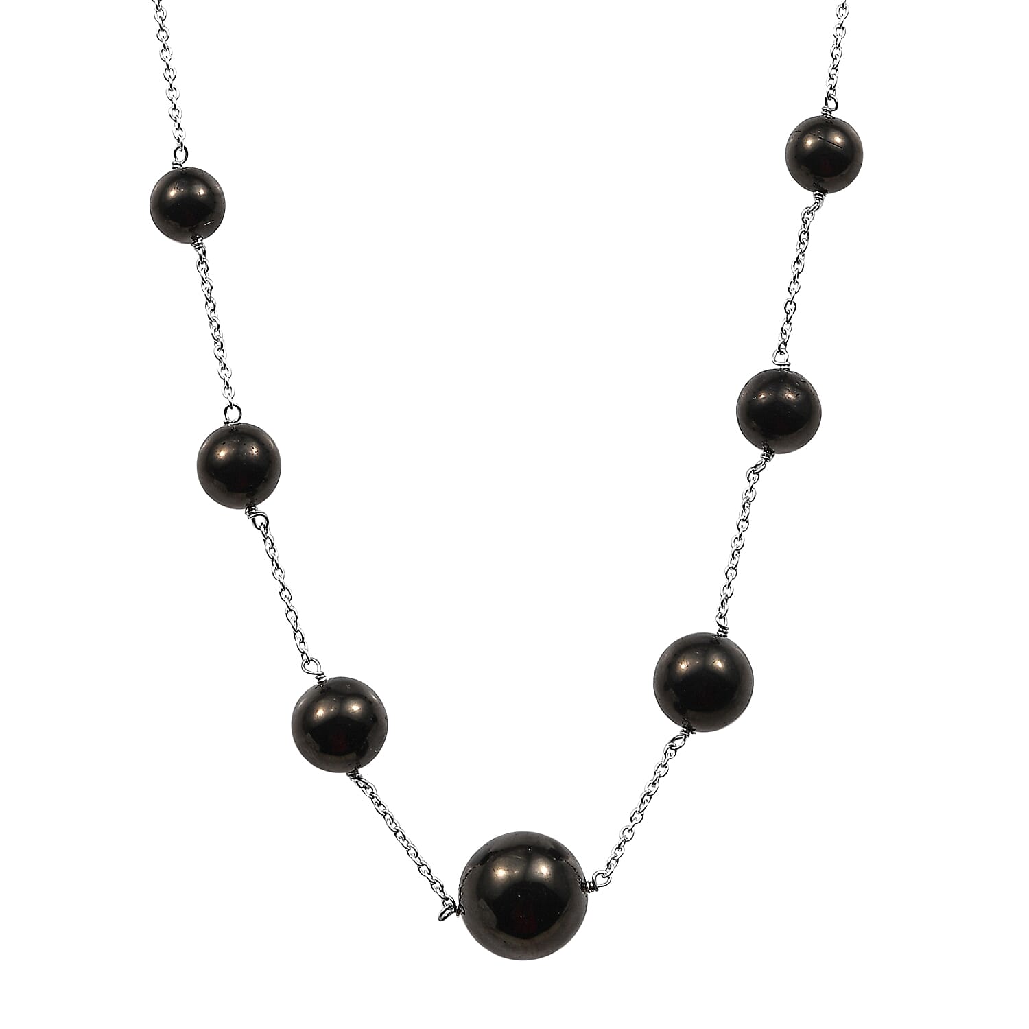 Elite Shungite 35.00 ctw Necklace in Rhodium Over Sterling Silver 20 Inches