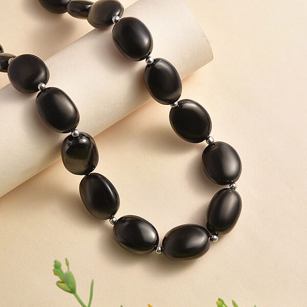 Elite Shungite Beaded Necklace 18-20 Inches In Rhodium Over Sterling Silver 135.00 Ctw