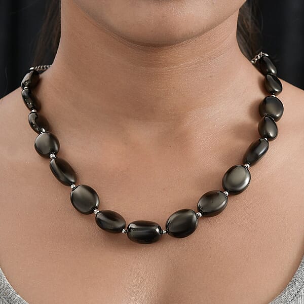 Elite Shungite Beaded Necklace 18-20 Inches In Rhodium Over Sterling Silver 135.00 Ctw