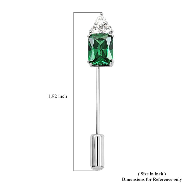 Emerald Cut Simulated Green And White Diamond Barpin In Silvertone 2.35 Ctw