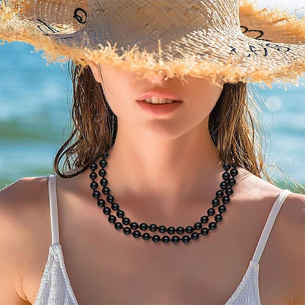 Enhanced Black Agate Beaded Endless Necklace 34 Inches 332.00 Ctw