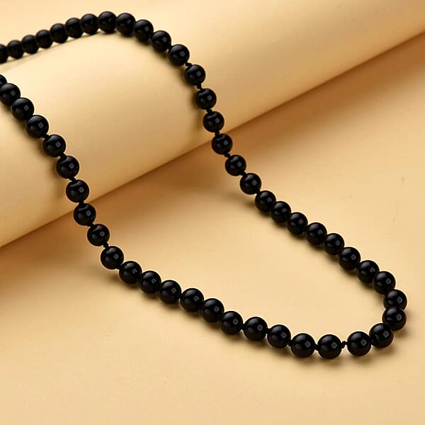 Enhanced Black Agate Beaded Endless Necklace 34 Inches 332.00 Ctw