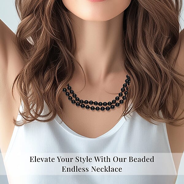 Enhanced Black Agate Beaded Endless Necklace 34 Inches 332.00 Ctw