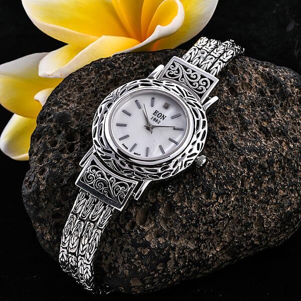 Eon 1962 Multi-Row Borobudur Bracelet Watch For Women Sterling Silver Swiss Movement Watch Ladies Bracelet Watch (8.00 In)