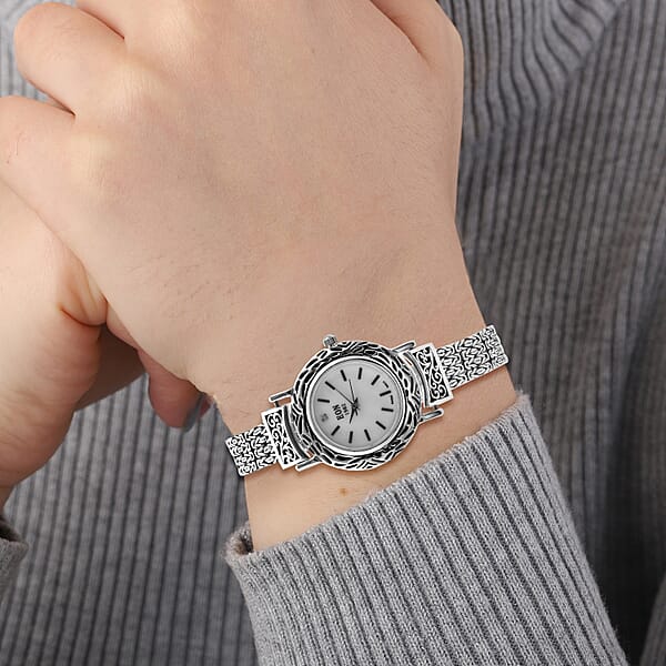 Eon 1962 Multi-Row Borobudur Bracelet Watch For Women Sterling Silver Swiss Movement Watch Ladies Bracelet Watch (8.00 In)