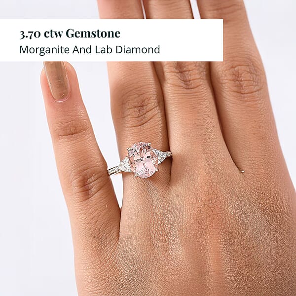 Epic Deal 10K Rose Gold AAA Pink Morganite Luxuriant Lab Grown Diamond (E-F VS) (0.35 Cts) Crown Jewel Ring 3.70 Ctw